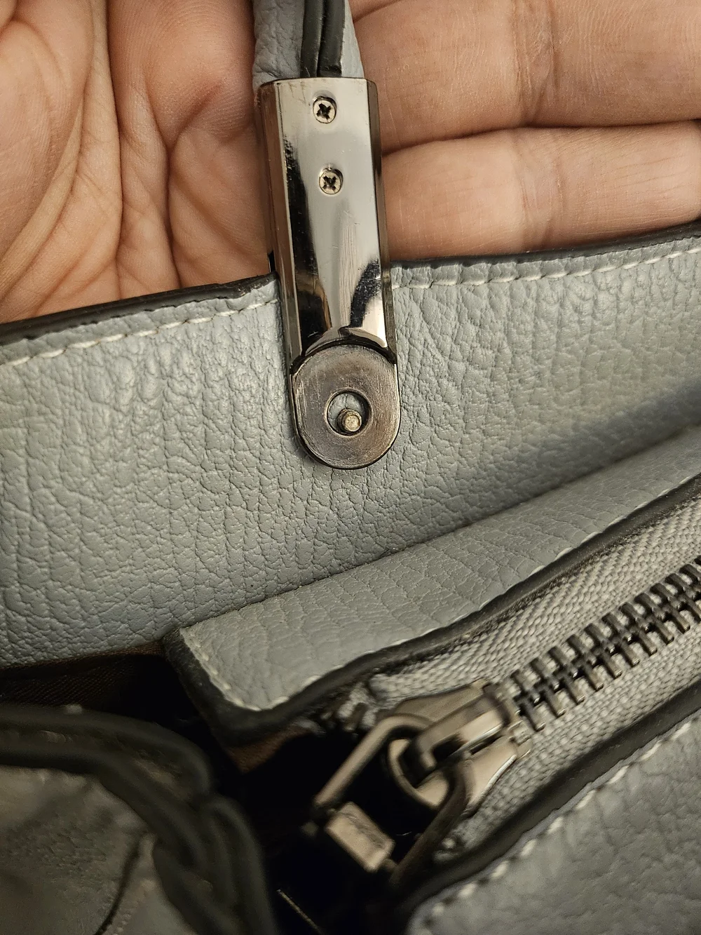 Michael Kors Dusty Blue Leather Satchel with MK Charm